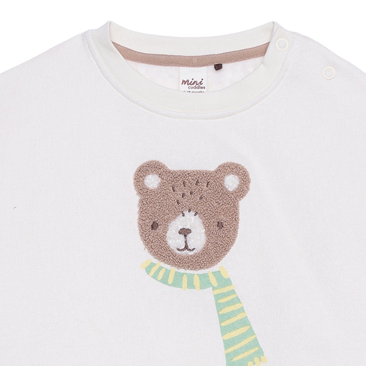 Baby Boys Off-White Cotton Blend Bear Embroidered Sweatshirt Regular Fit Casual Wear