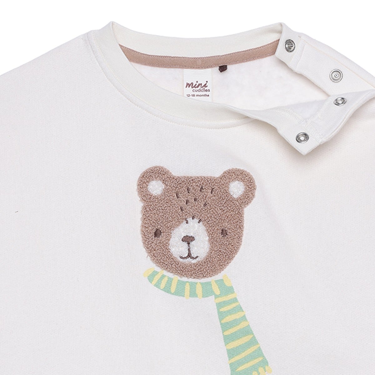 Baby Boys Off-White Cotton Blend Bear Embroidered Sweatshirt Regular Fit Casual Wear
