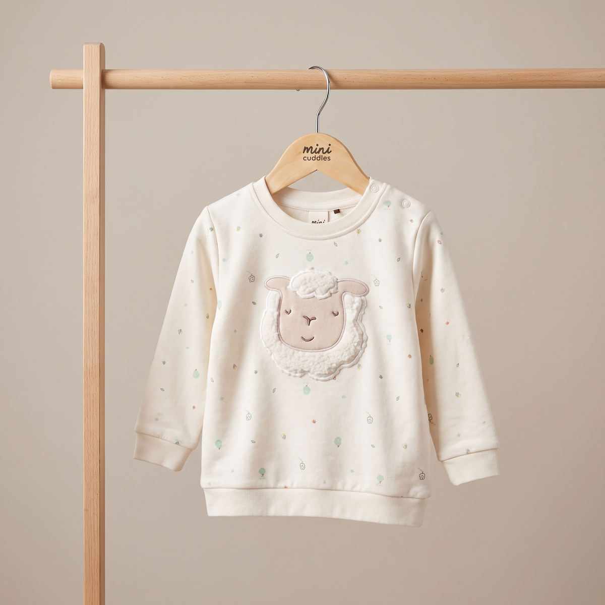 Baby Unisex Cream Cotton Nature Printed Sheep Applique Sweater Regular Fit Casual Wear