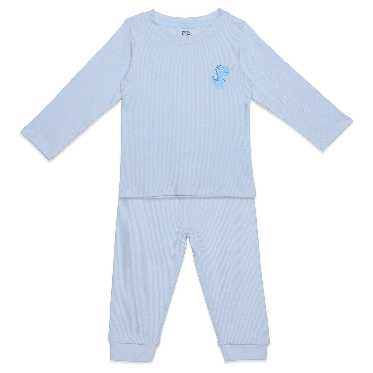 Baby Boys Light Blue Cotton Dinosaur Print Top and Bottom Set Regular Fit Casual Kidswear