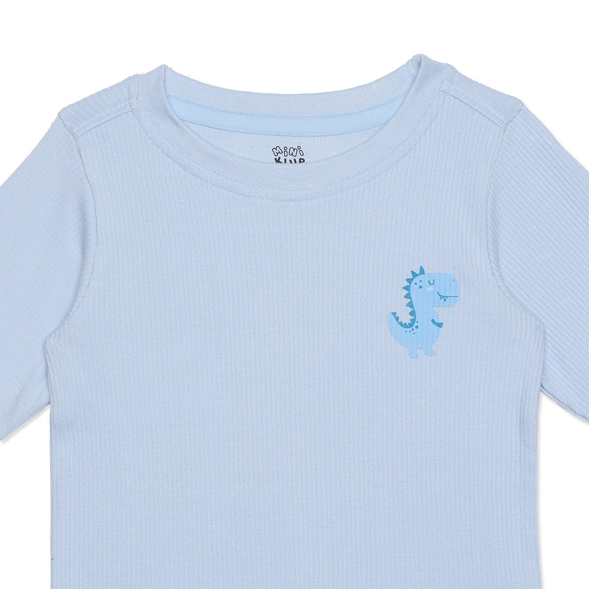 Baby Boys Light Blue Cotton Dinosaur Print Top and Bottom Set Regular Fit Casual Kidswear
