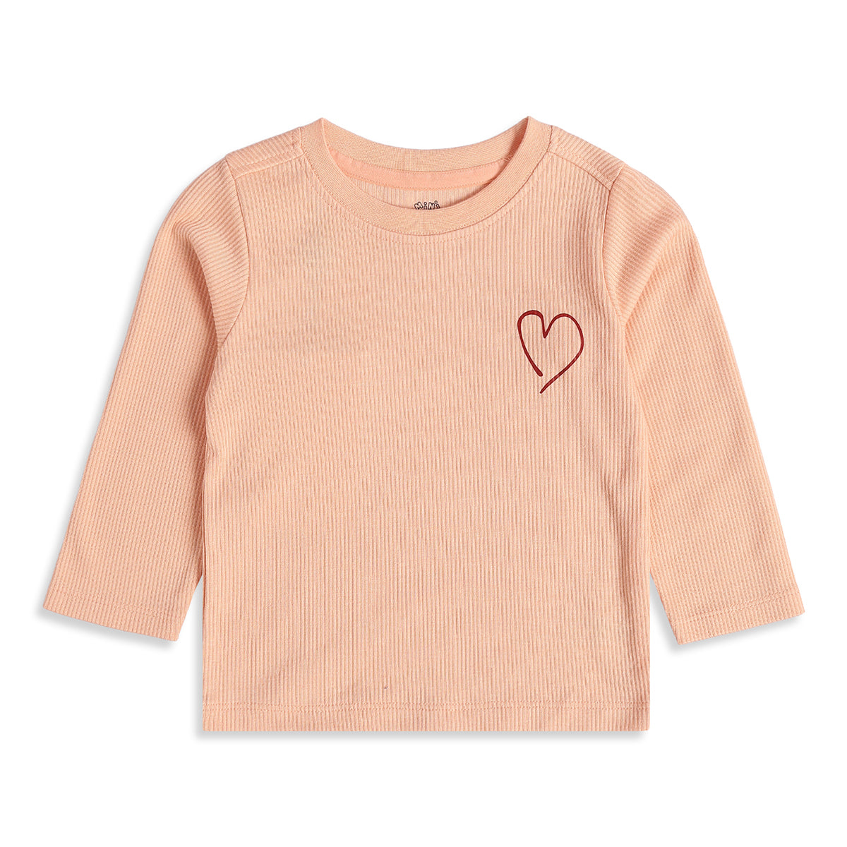 Unisex Baby Peach Cotton Heart Print Top and Bottom Set Regular Fit Casual Kidswear