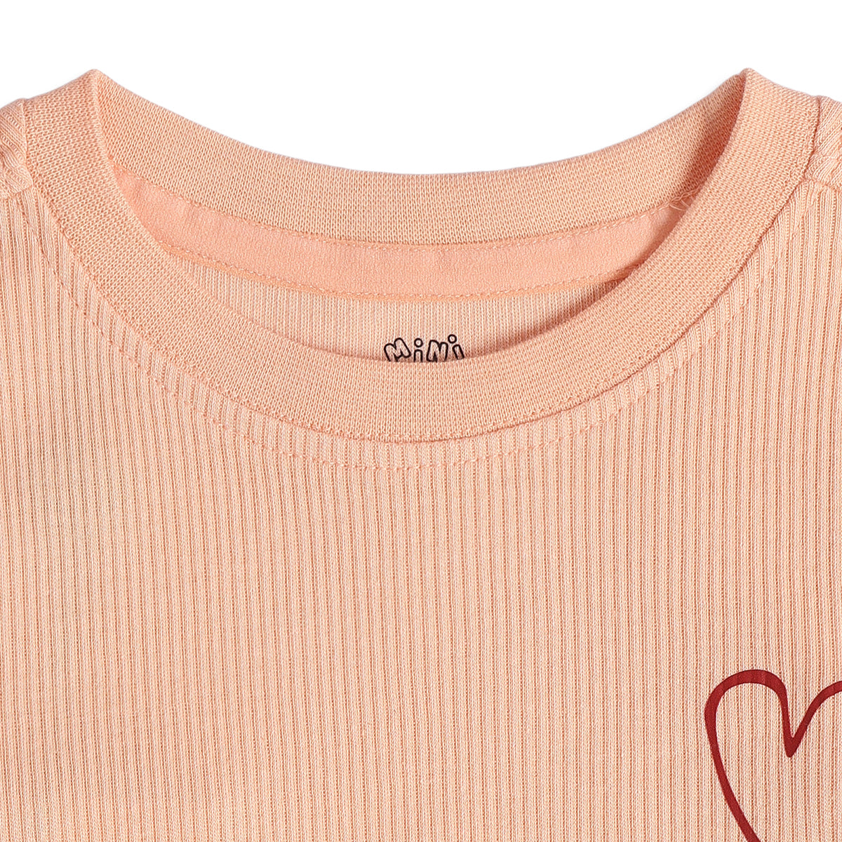 Unisex Baby Peach Cotton Heart Print Top and Bottom Set Regular Fit Casual Kidswear