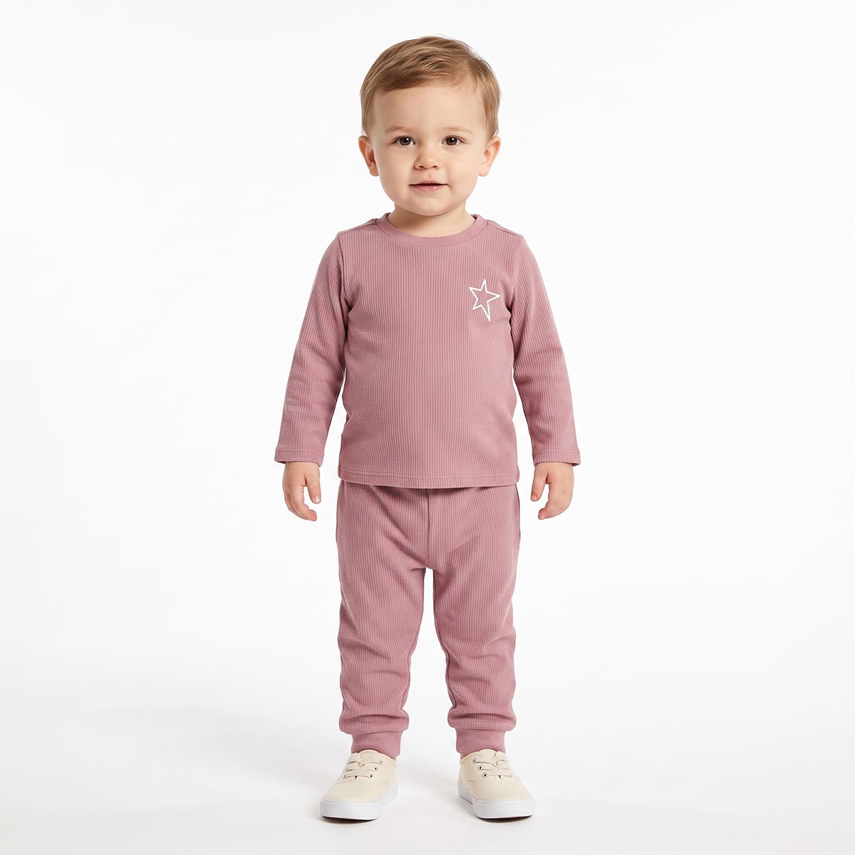 Baby Unisex Dusty Pink Cotton Blend Star Printed Top and Jogger Pants Set Pack of 2 Regular Fit Casual Wear