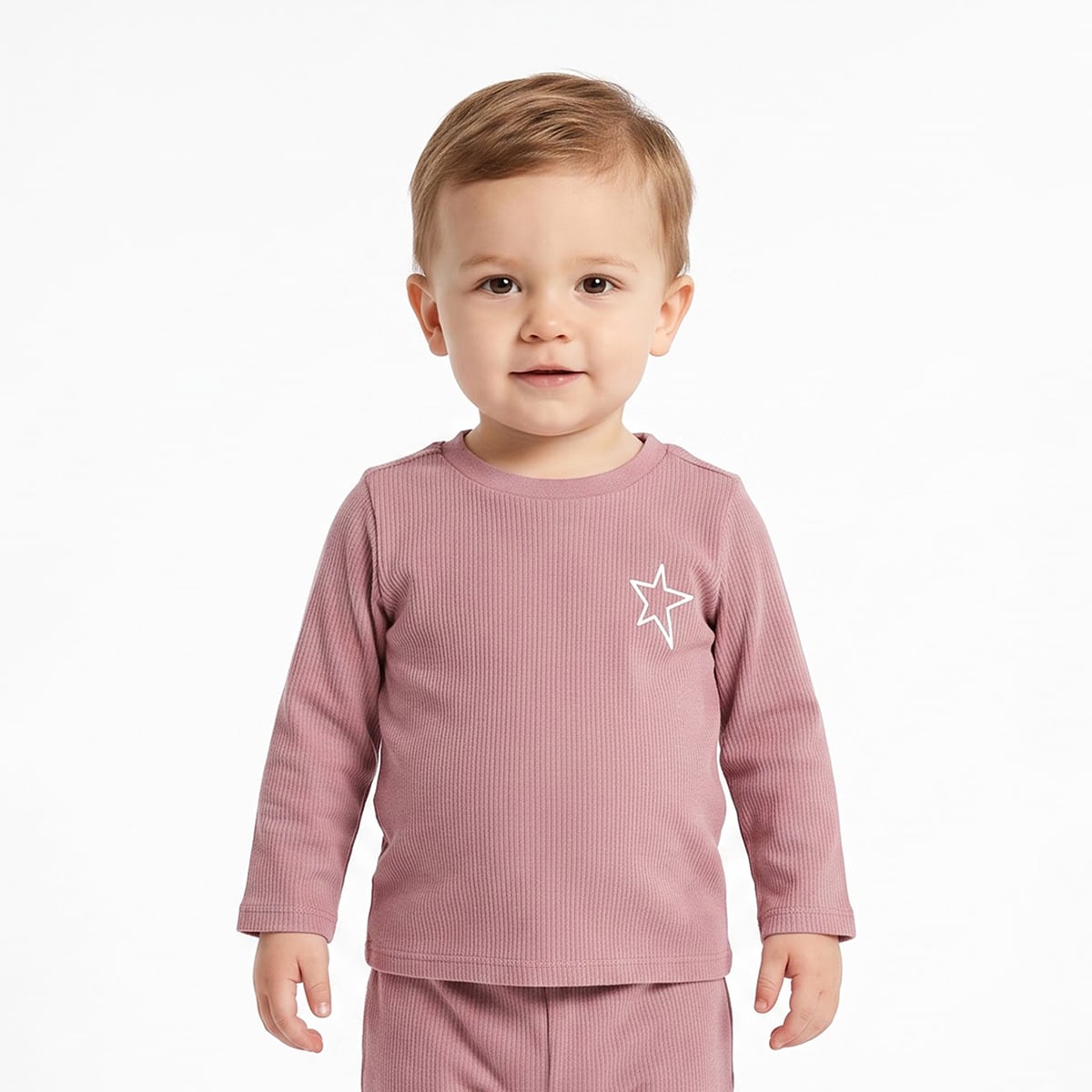 Baby Unisex Dusty Pink Cotton Blend Star Printed Top and Jogger Pants Set Pack of 2 Regular Fit Casual Wear