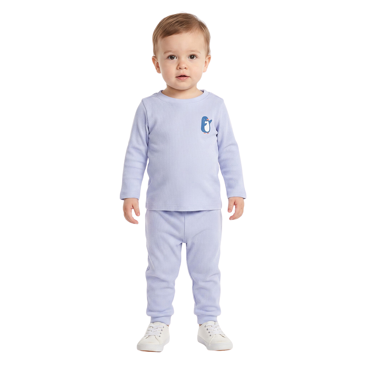 Baby Unisex Light Blue Penguin Printed Top and Jogger Pants Set Pack