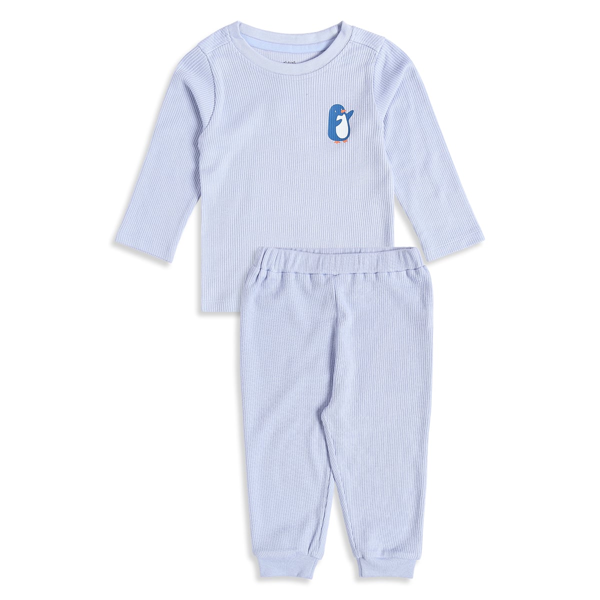 Baby Unisex Light Blue Cotton Blend Penguin Printed Top and Jogger Pants Set Pack of 2 Regular Fit Casual Wear