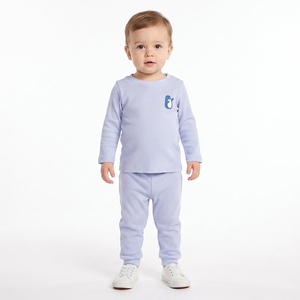 Baby Unisex Light Blue Cotton Blend Penguin Printed Top and Jogger Pants Set Pack of 2 Regular Fit Casual Wear