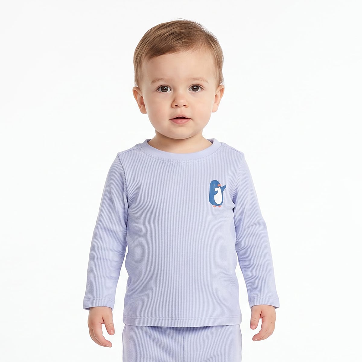 Baby Unisex Light Blue Cotton Blend Penguin Printed Top and Jogger Pants Set Pack of 2 Regular Fit Casual Wear