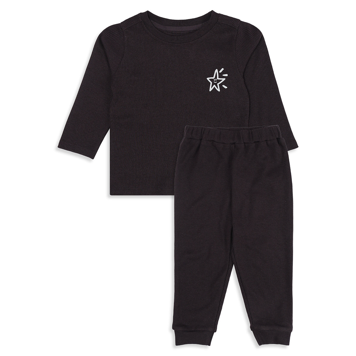 Unisex Baby and Girls Black Cotton Blend Ribbed T Shirt and Joggers