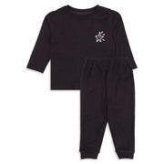 Unisex Baby and Girls Black Cotton Blend Ribbed T Shirt and Joggers