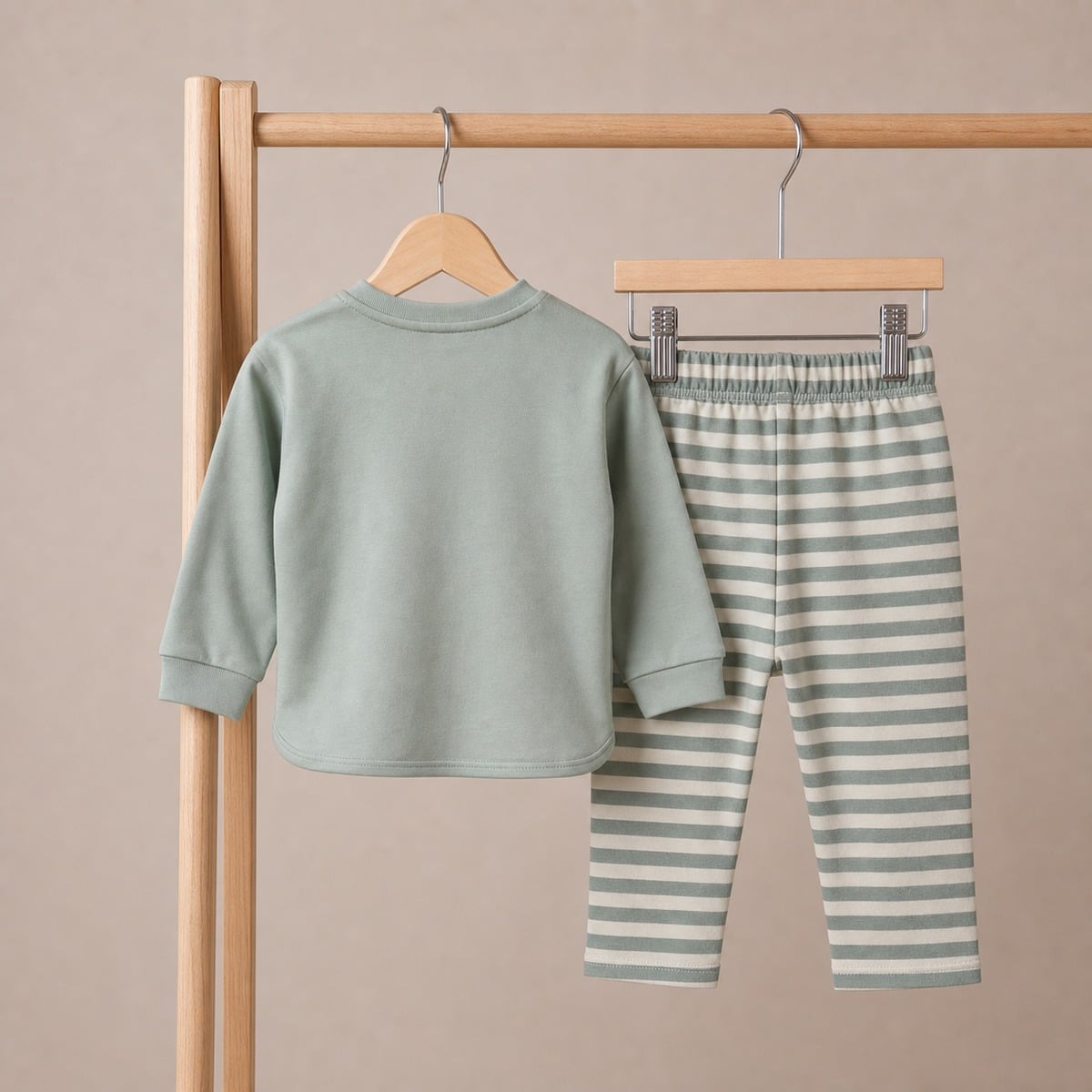 Baby Unisex Sage Green And Cream Cotton Blend Farm Friends Embroidered Top And Bottom Set Regular Fit Casual Wear