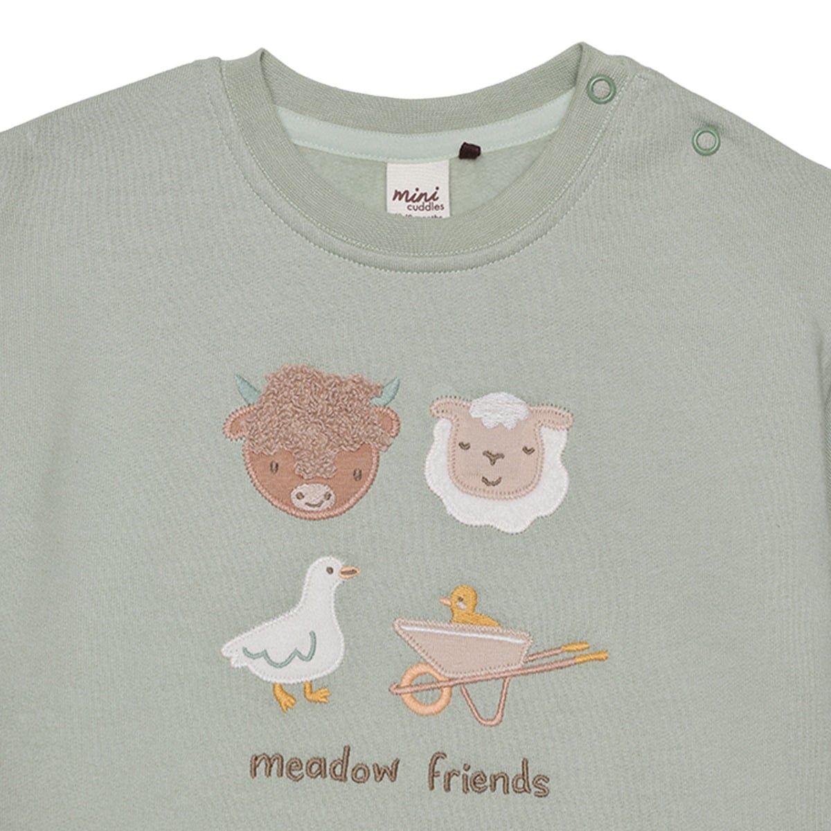 Baby Unisex Sage Green And Cream Cotton Blend Farm Friends Embroidered Top And Bottom Set Regular Fit Casual Wear