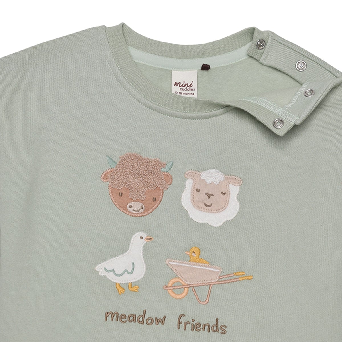 Baby Unisex Sage Green And Cream Cotton Blend Farm Friends Embroidered Top And Bottom Set Regular Fit Casual Wear