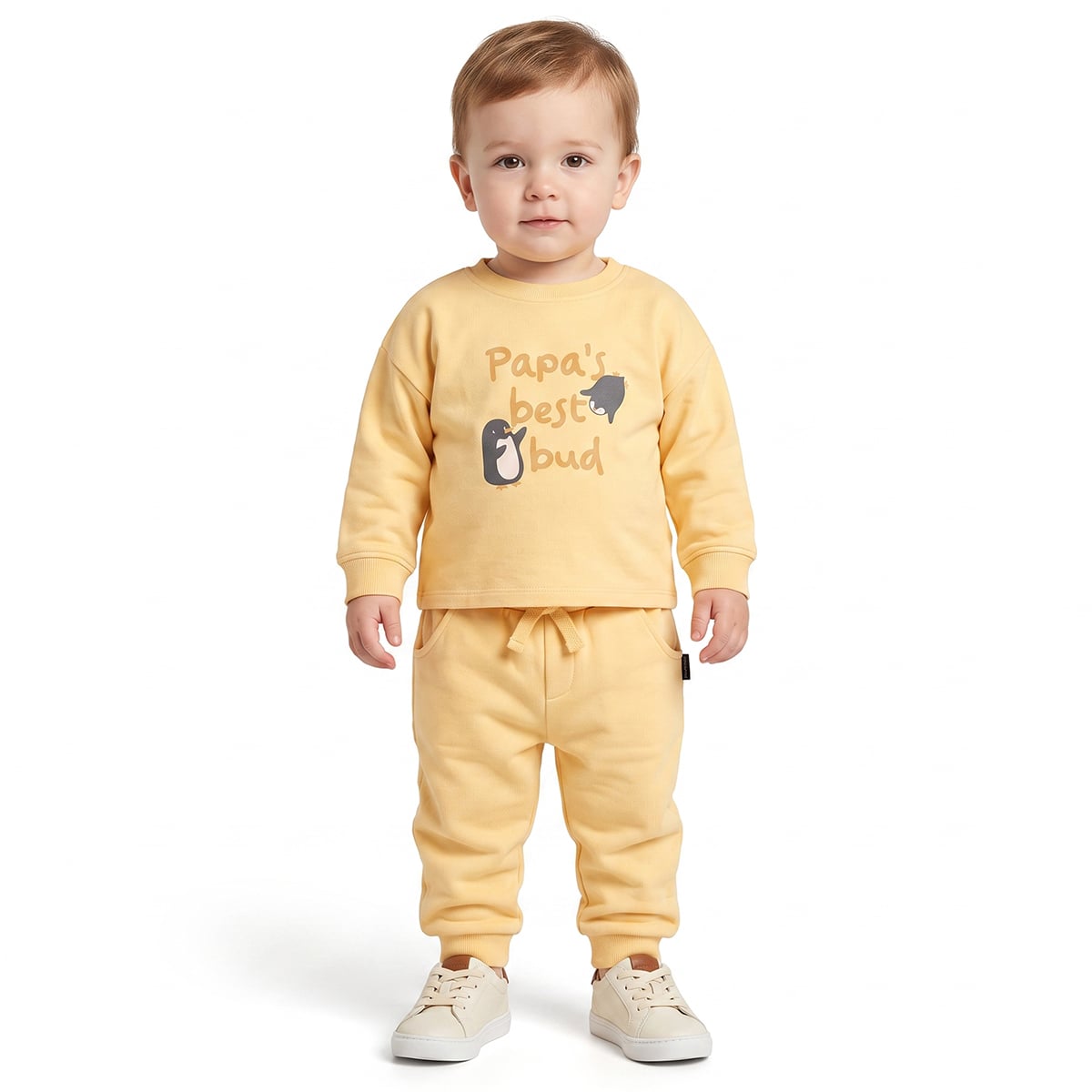 Baby Boys Yellow Cotton Penguin Graphic Printed T-Shirt Regular Fit Casual Wear