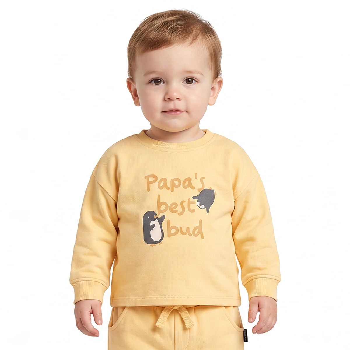 Baby Boys Yellow Cotton Penguin Graphic Printed T-Shirt Regular Fit Casual Wear