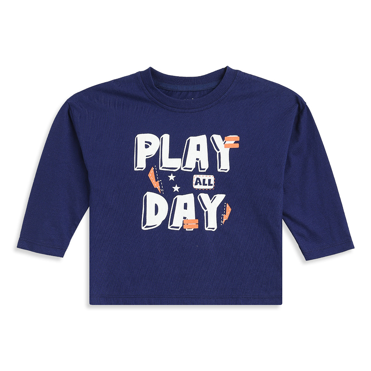Baby Boys Navy Blue Cotton Printed Full Sleeve T-Shirt Casual Everyday Wear
