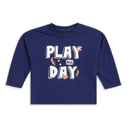 Baby Boys Navy Blue Cotton Printed Full Sleeve T-Shirt Casual Everyday Wear