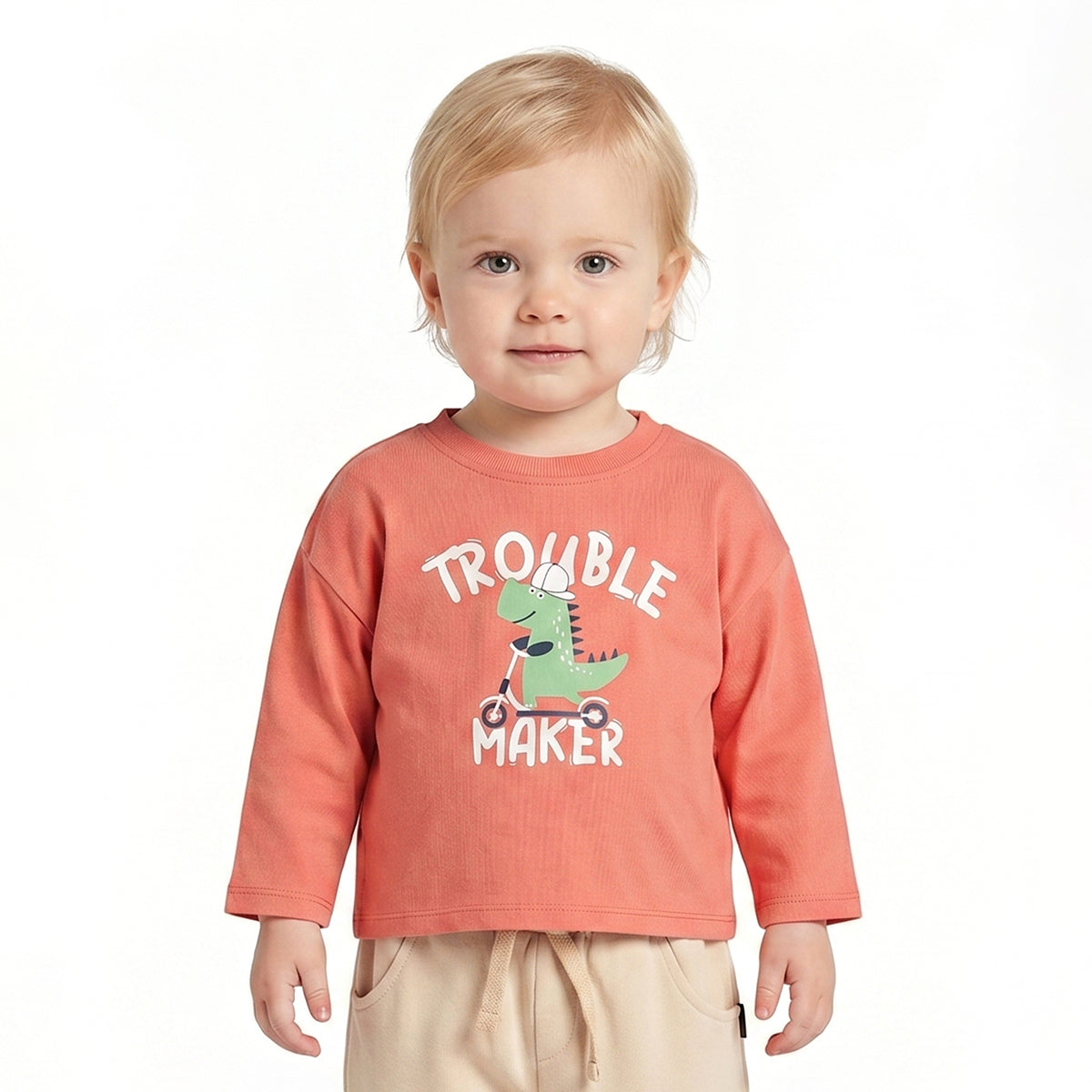 Baby Boys Coral Cotton Printed Full Sleeve T-Shirt Casual Everyday Wear