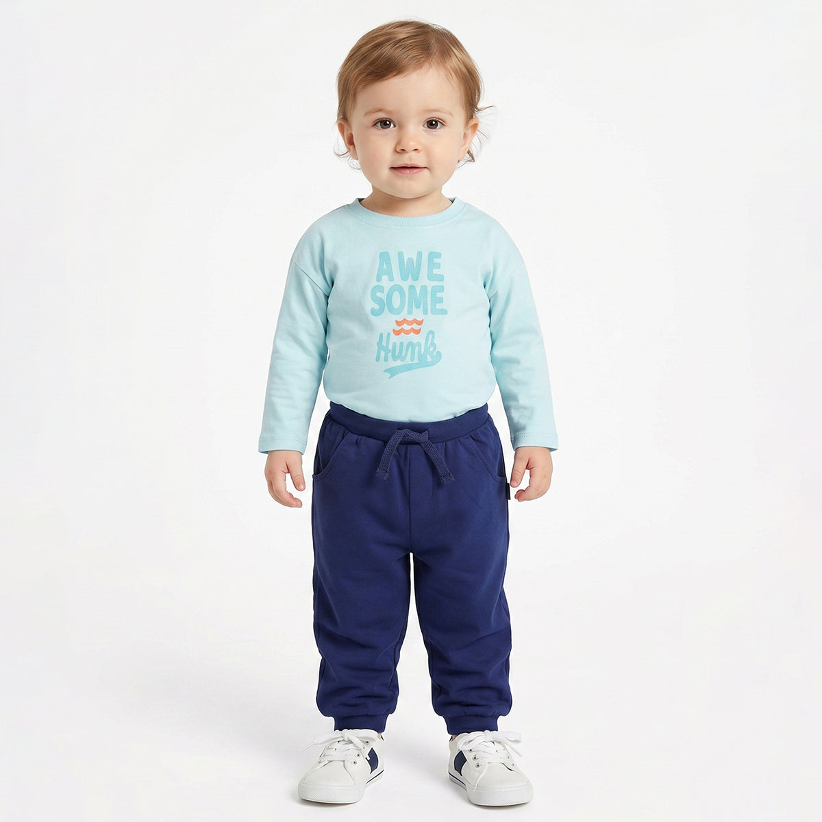 Baby Boys Sky Blue Cotton Printed Full Sleeve T-Shirt Casual Everyday Wear
