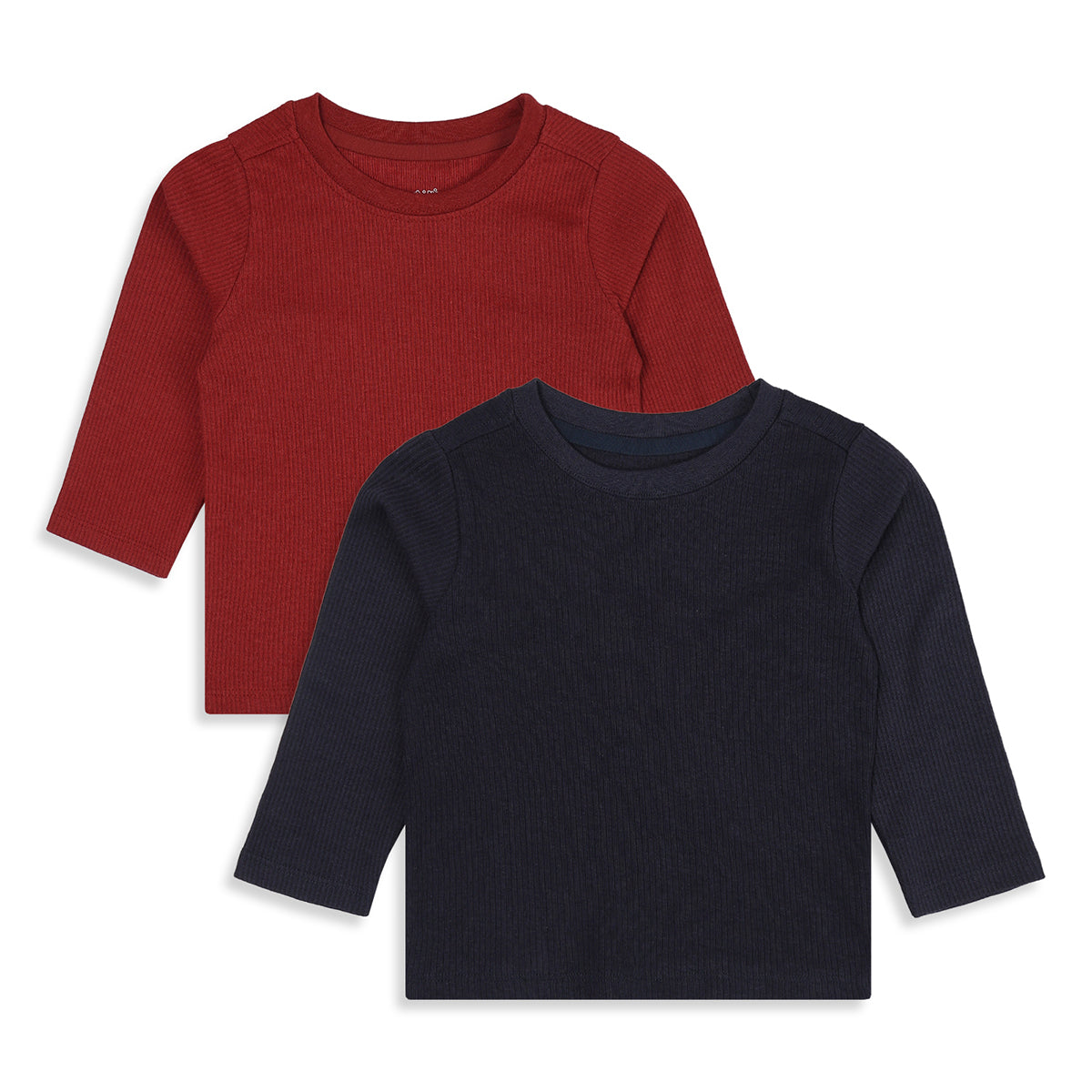 Unisex Baby and Girls Red and Navy Cotton Blend Ribbed T Shirts Pack