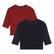 Unisex Baby and Girls Red and Navy Cotton Blend Ribbed T Shirts Pack