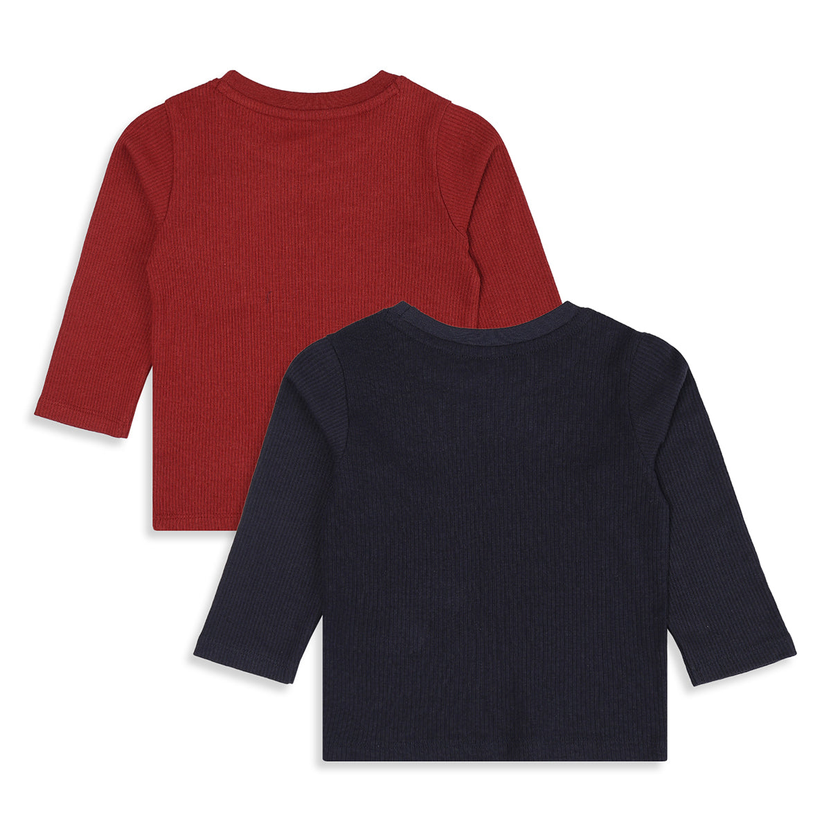 Unisex Baby and Girls Red and Navy Cotton Blend Ribbed T Shirts Pack