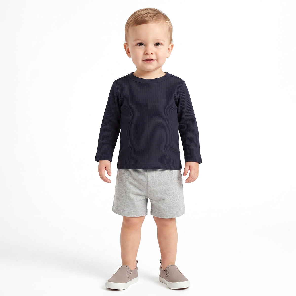 Unisex Baby and Girls Red and Navy Cotton Blend Ribbed T Shirts Pack