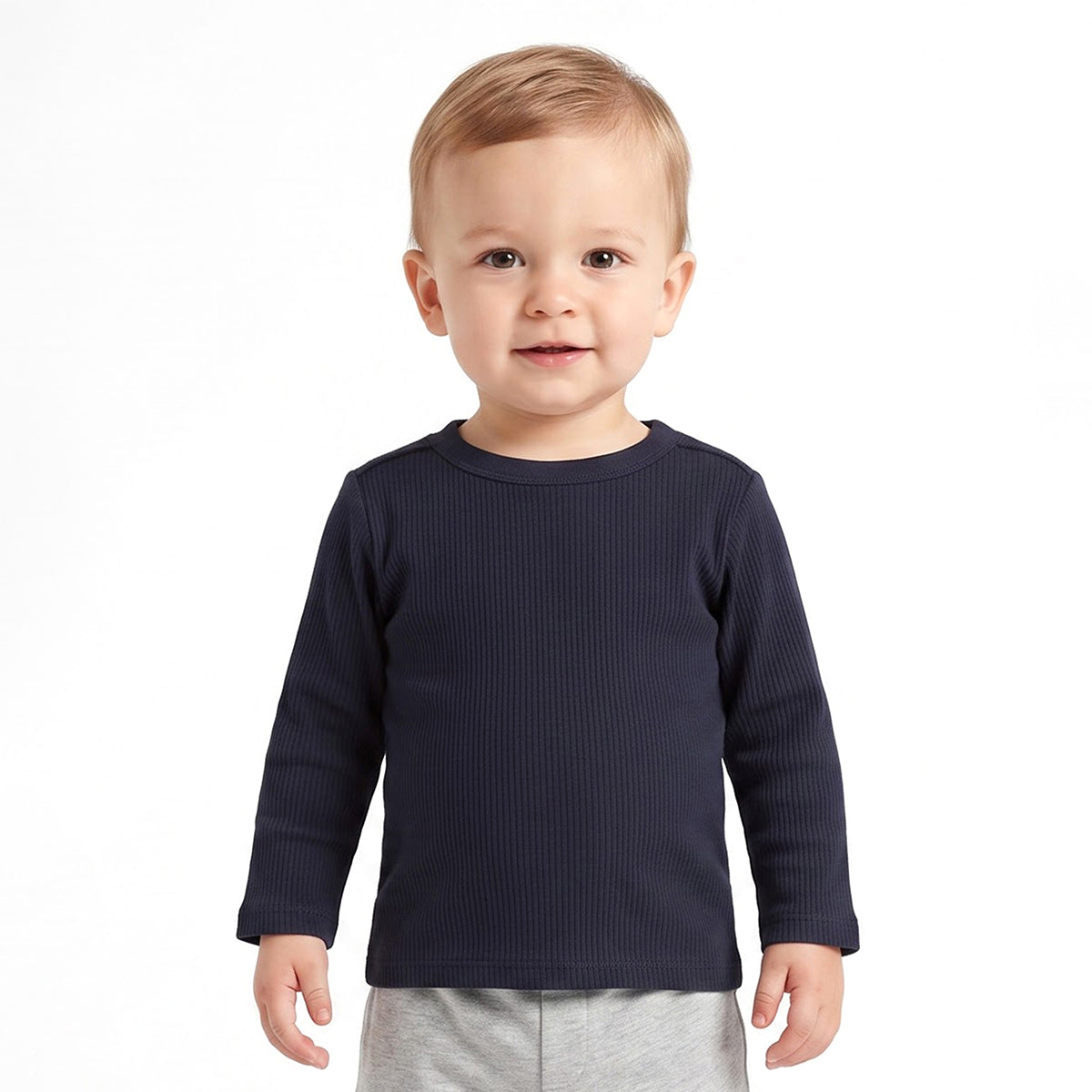 Unisex Baby and Girls Red and Navy Cotton Blend Ribbed T Shirts Pack
