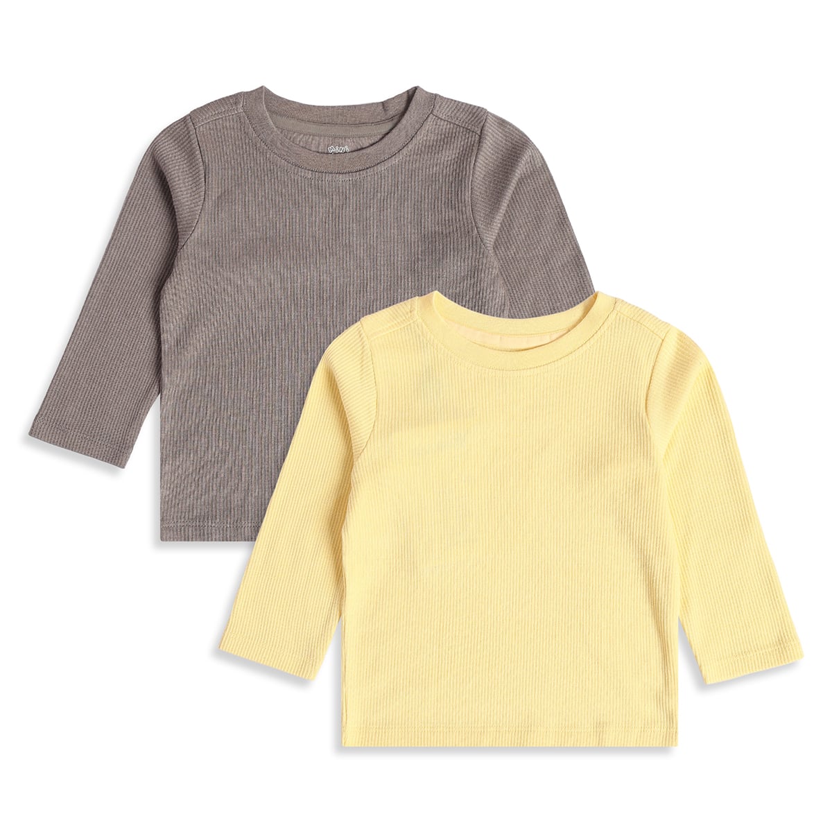 Baby Unisex Grey and Yellow Cotton Blend Ribbed T-Shirts Pack of 2 Full Sleeve Casual Wear