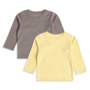 Baby Unisex Grey and Yellow Cotton Blend Ribbed T-Shirts Pack of 2 Full Sleeve Casual Wear