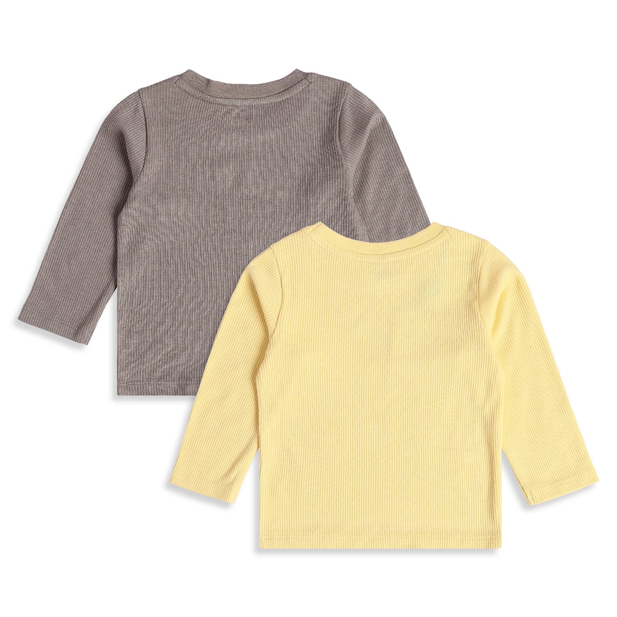 Baby Unisex Grey and Yellow Cotton Blend Ribbed T-Shirts Pack of 2 Full Sleeve Casual Wear