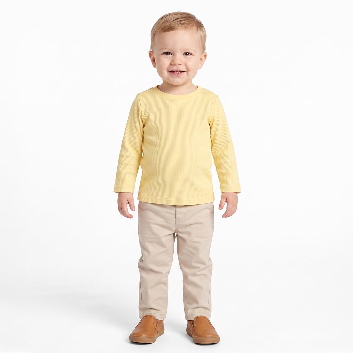 Baby Unisex Grey and Yellow Cotton Blend Ribbed T-Shirts Pack of 2 Full Sleeve Casual Wear