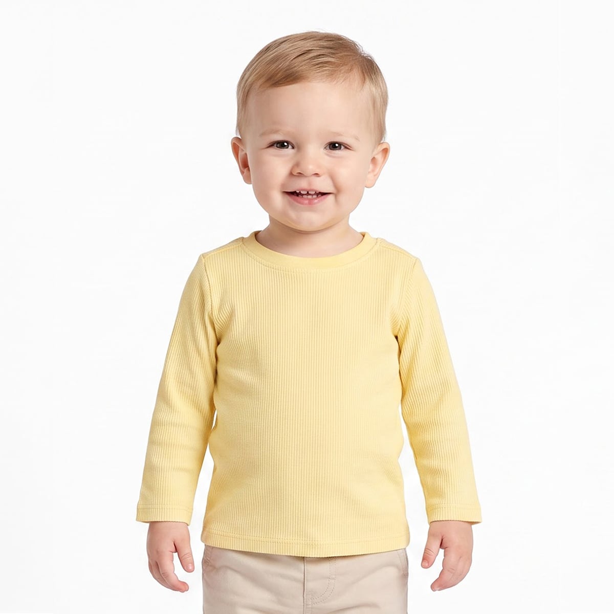 Baby Unisex Grey and Yellow Cotton Blend Ribbed T-Shirts Pack of 2 Full Sleeve Casual Wear