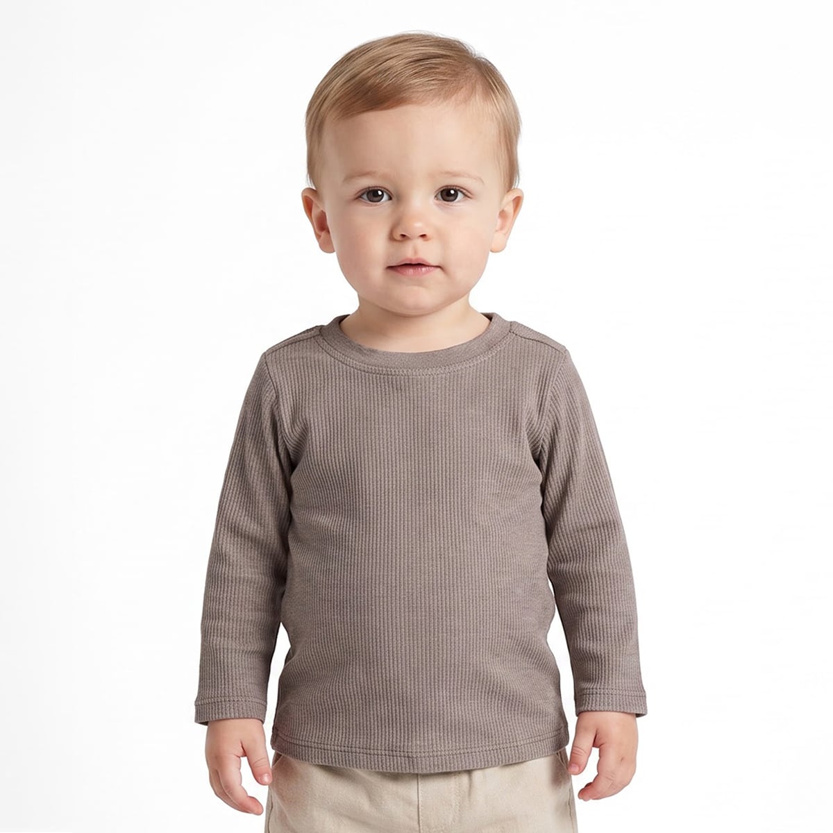Baby Unisex Grey and Yellow Cotton Blend Ribbed T-Shirts Pack of 2 Full Sleeve Casual Wear