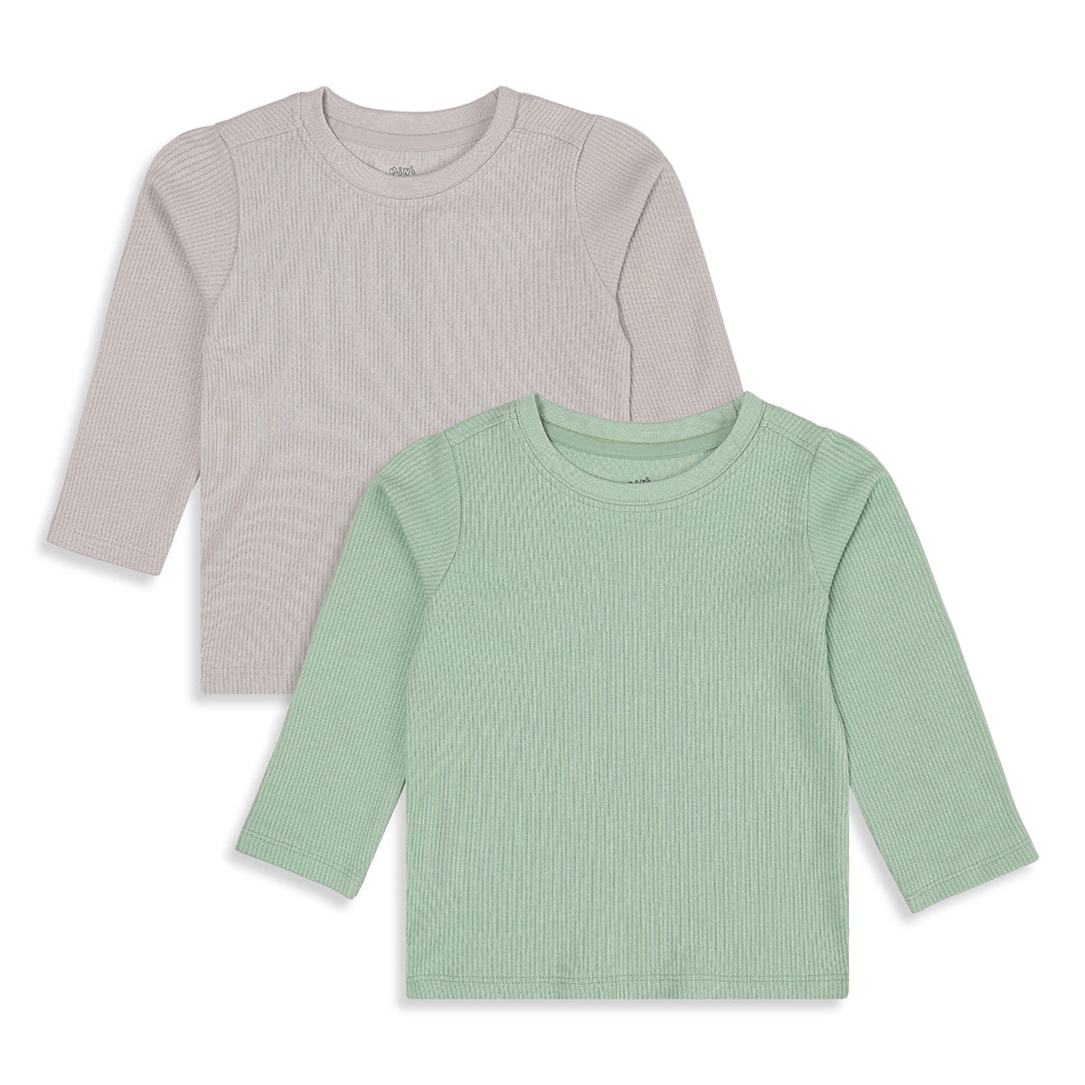 Unisex Baby and Girls Grey and Green Cotton Blend Ribbed T-Shirts Pack of 2 Regular Fit Casual Wear