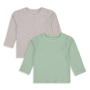 Unisex Baby and Girls Grey and Green Cotton Blend Ribbed T-Shirts Pack of 2 Regular Fit Casual Wear