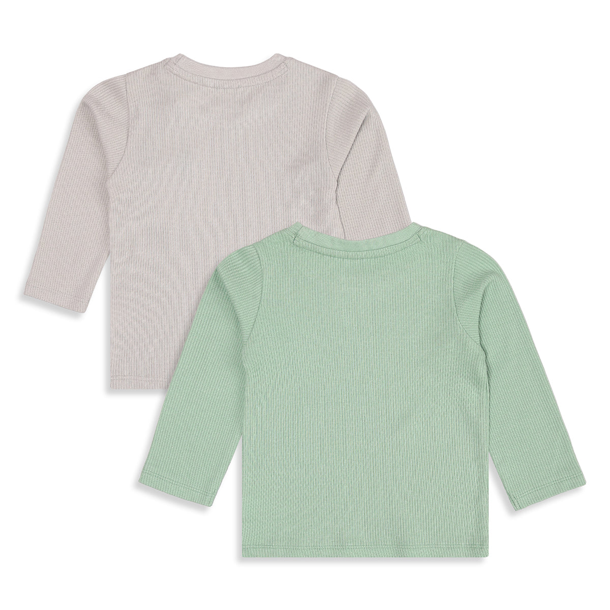 Unisex Baby and Girls Grey and Green Cotton Blend Ribbed T-Shirts Pack of 2 Regular Fit Casual Wear