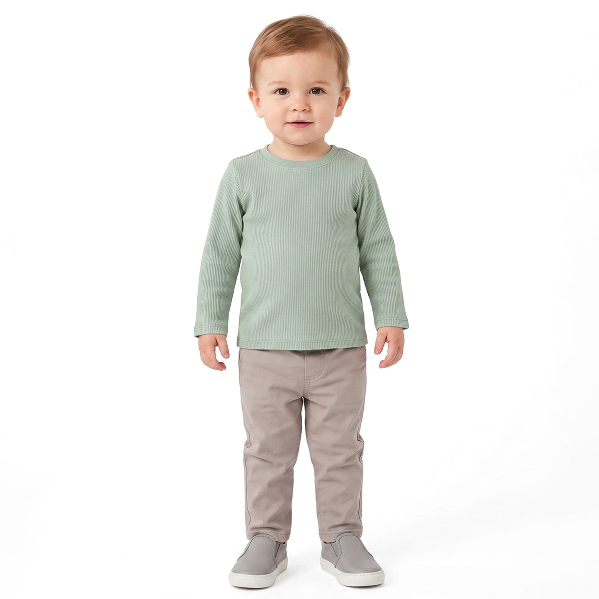 Unisex Baby and Girls Grey and Green Cotton Blend Ribbed T-Shirts Pack of 2 Regular Fit Casual Wear