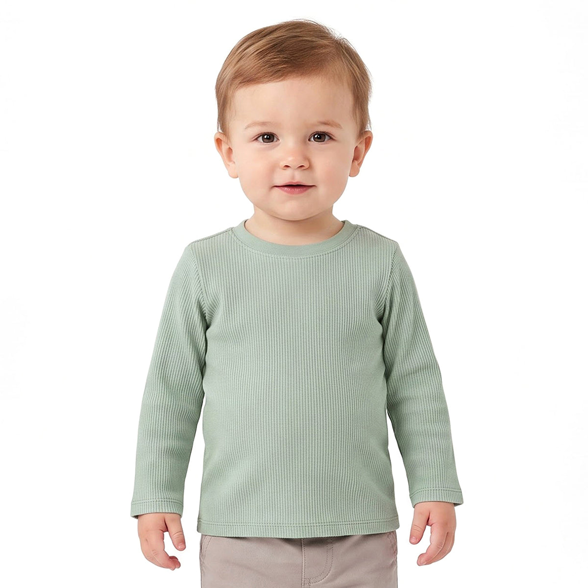Unisex Baby and Girls Grey and Green Cotton Blend Ribbed T-Shirts Pack of 2 Regular Fit Casual Wear
