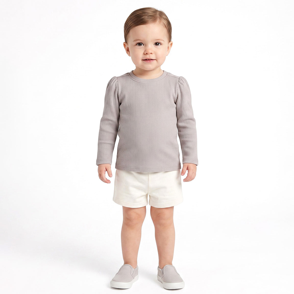 Unisex Baby and Girls Grey and Green Cotton Blend Ribbed T-Shirts Pack of 2 Regular Fit Casual Wear
