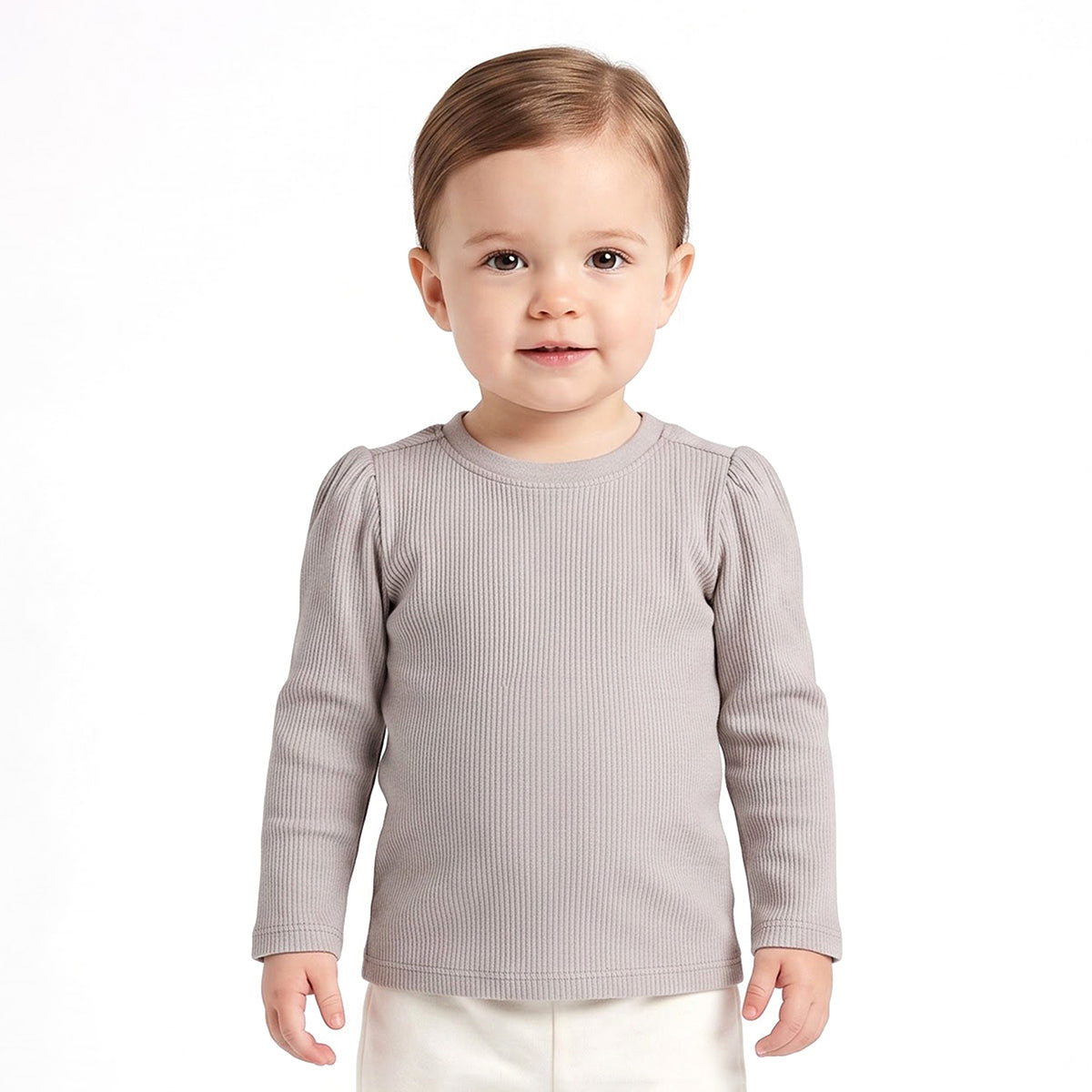 Unisex Baby and Girls Grey and Green Cotton Blend Ribbed T-Shirts Pack of 2 Regular Fit Casual Wear