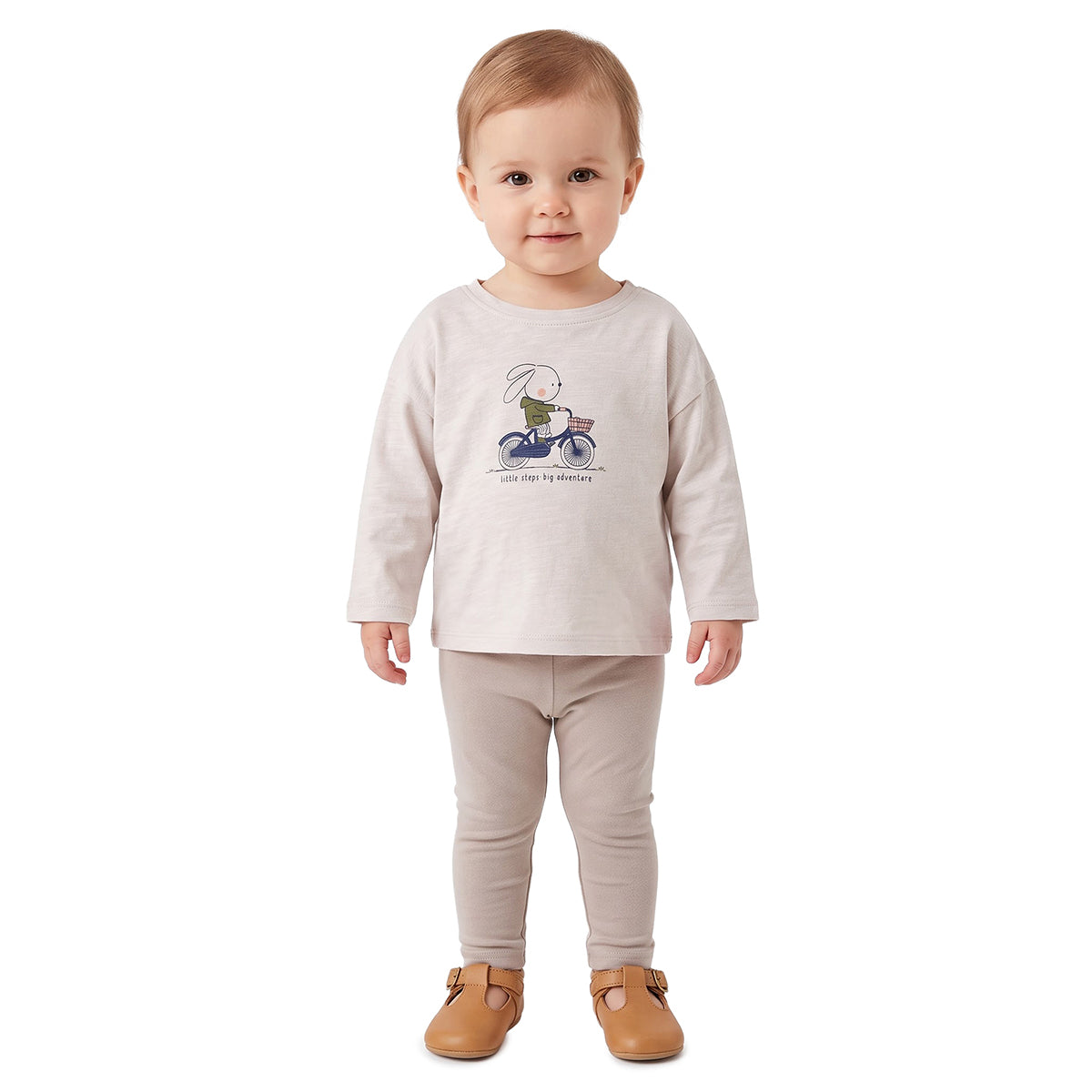 Baby Unisex Cream Cotton Bunny T-Shirt Regular Fit Casual Wear