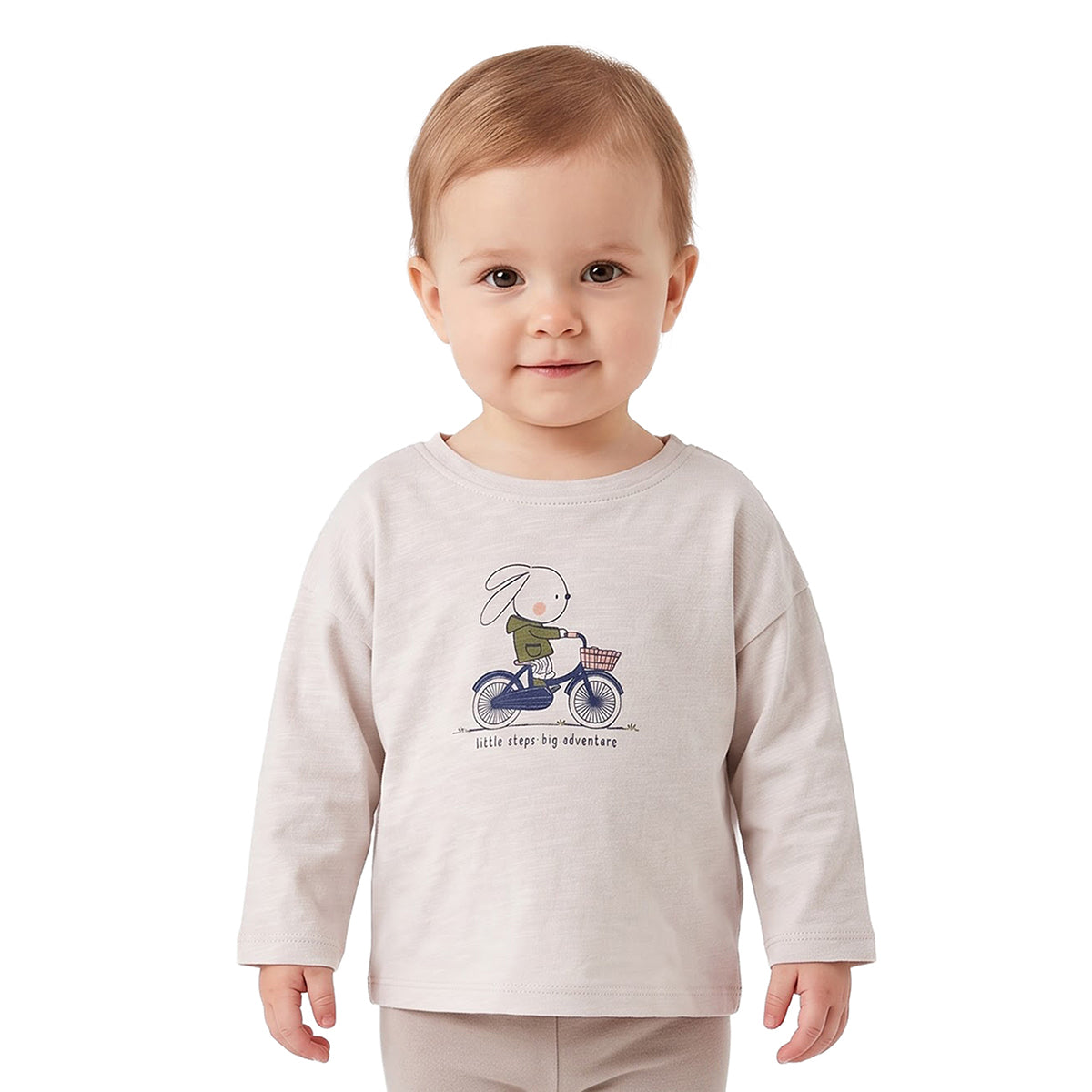 Baby Unisex Cream Cotton Bunny T-Shirt Regular Fit Casual Wear
