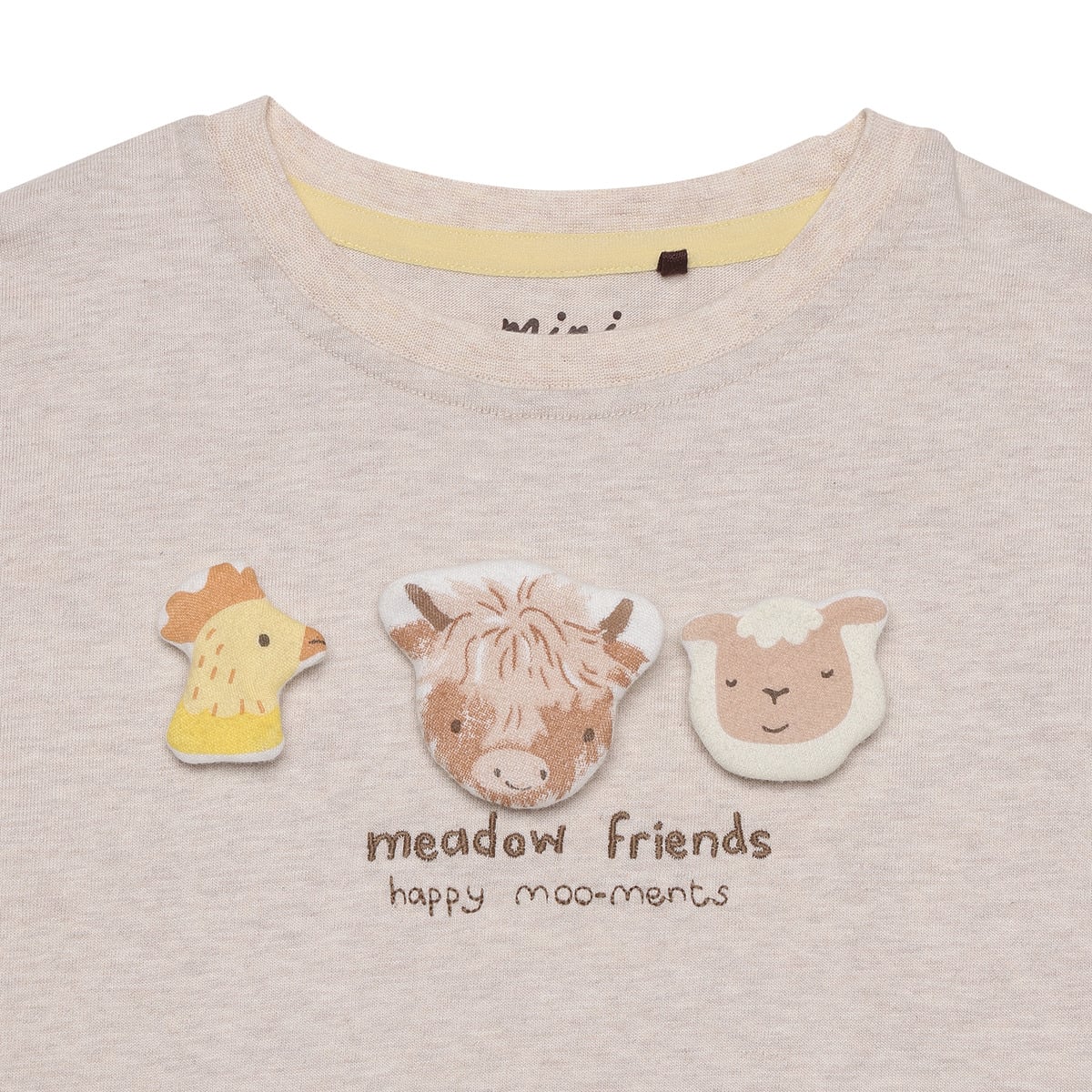 Baby Unisex Beige Cotton Blend Farm Animal Applique Full Sleeve T-Shirt Regular Fit Casual Wear