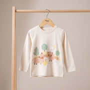 Baby Unisex Cream Cotton Blend Farm Animal Printed And Embroidered Full Sleeve T-Shirt Regular Fit Casual Wear