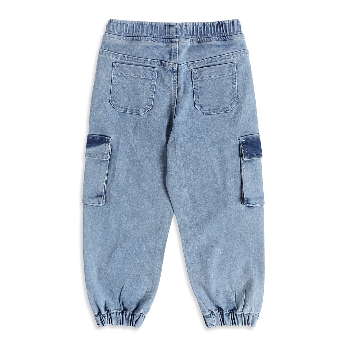 Baby Boys Light Blue Cotton Blend Solid Denim Cargo Pant Regular Fit Casual Wear