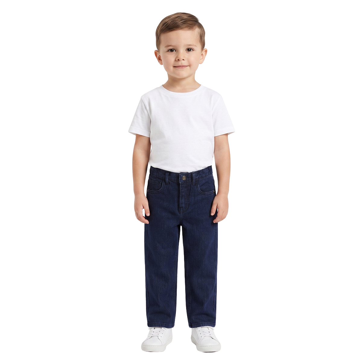 Baby Boys Dark Blue Cotton Blend Solid Denim Pant Regular Fit