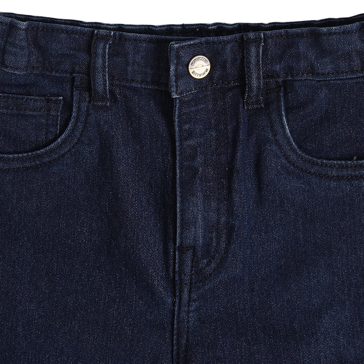 Baby Boys Dark Blue Cotton Blend Solid Denim Pant Regular Fit Casual Wear