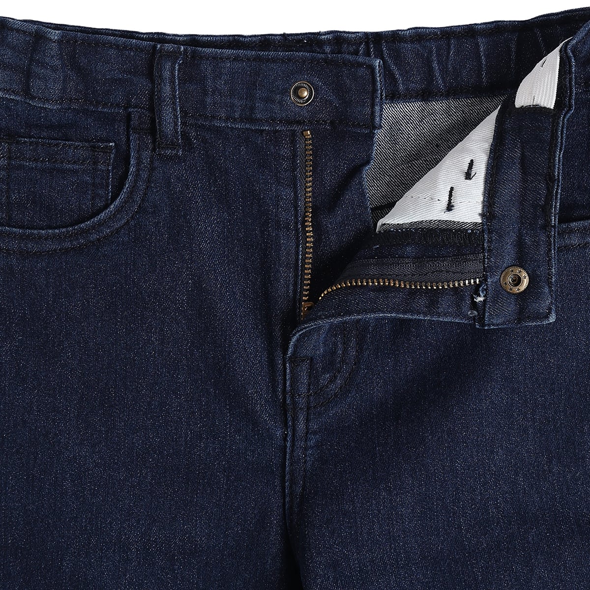 Baby Boys Dark Blue Cotton Blend Solid Denim Pant Regular Fit Casual Wear